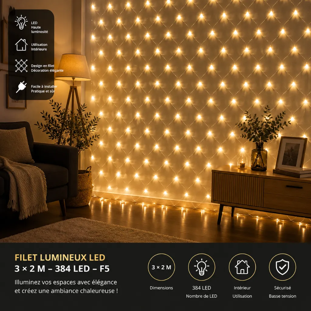 Filet Lumineux LED (Petit) : 3 × 2 m – FH-Net 3 × 2 m – 384 LED – F