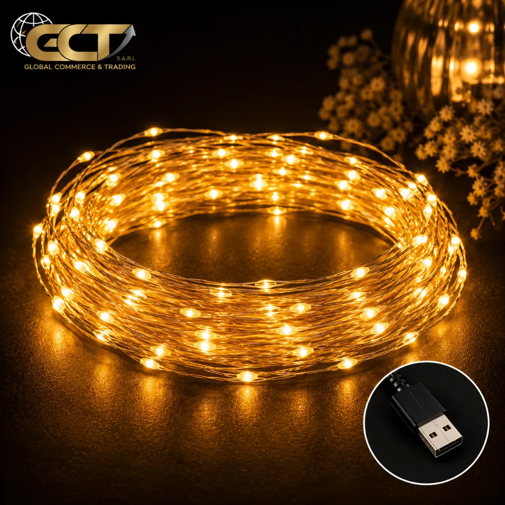 Guirlande Lumineuse LED USB Blanc Chaud – Fil de Cuivre 10 m – 100 LED