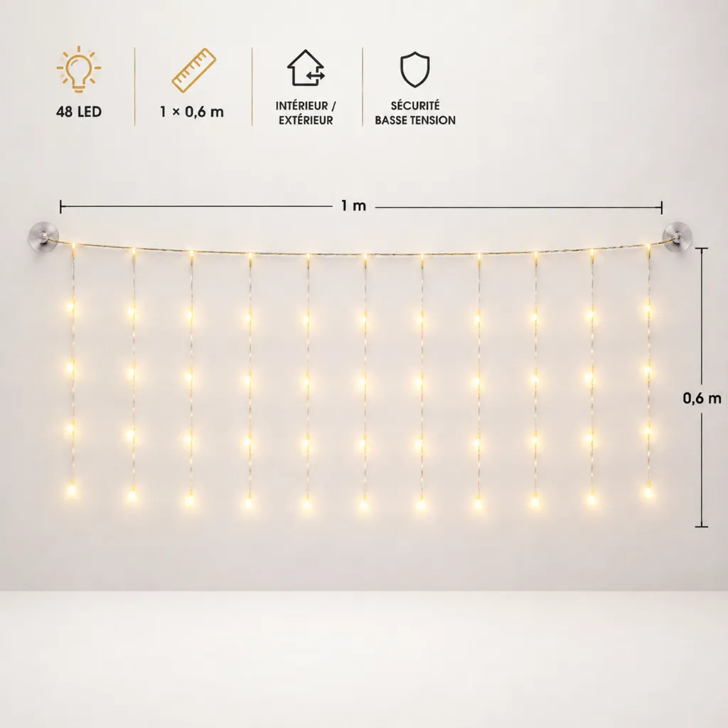 Rideau lumineux LED: 1 × 0,6 m (48 LED) – Grand – FH-1×0,6M-48LED-F8