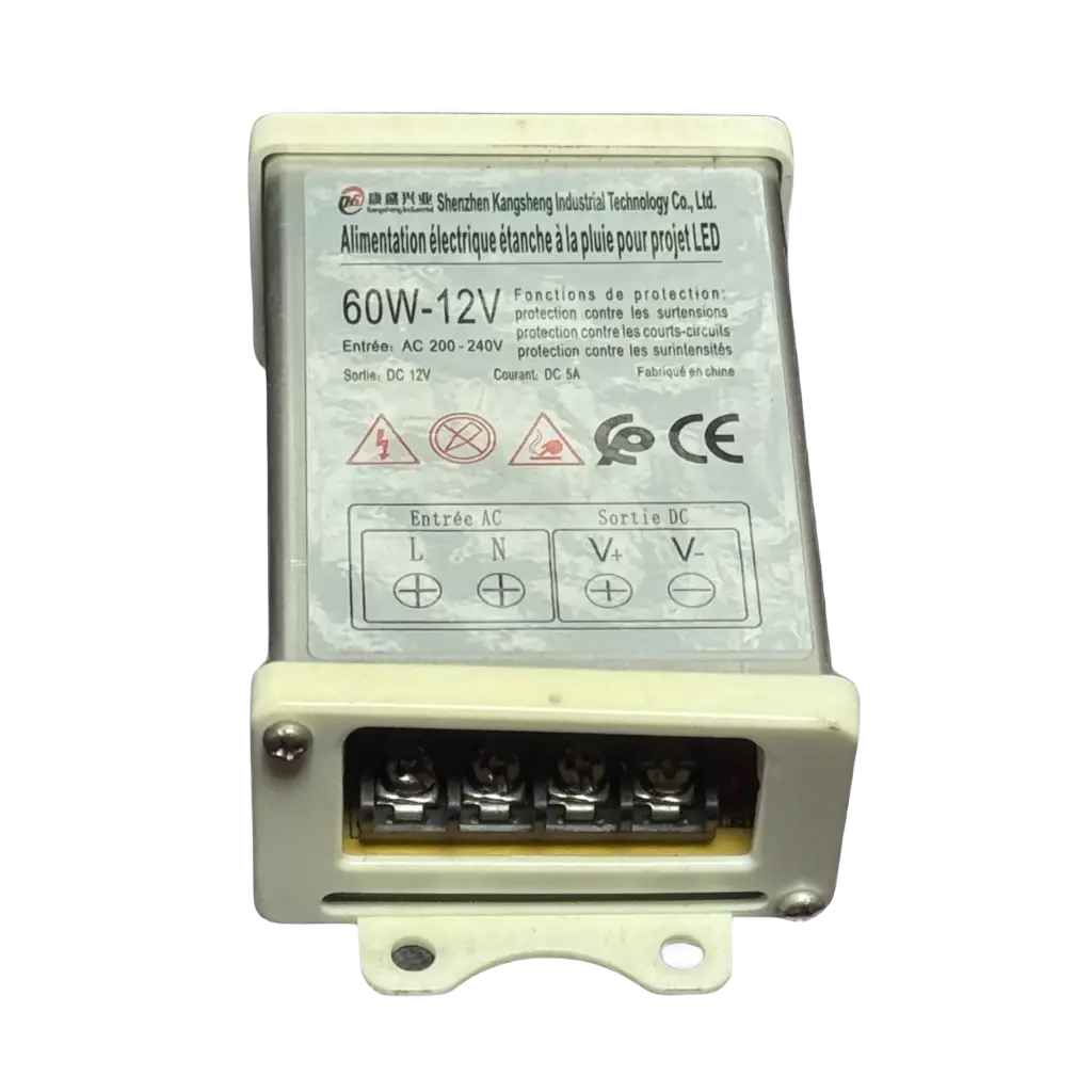 Transformateur LED 60W-12V – Alimentation Semi-Étanche pour Enseignes & Modules LED 