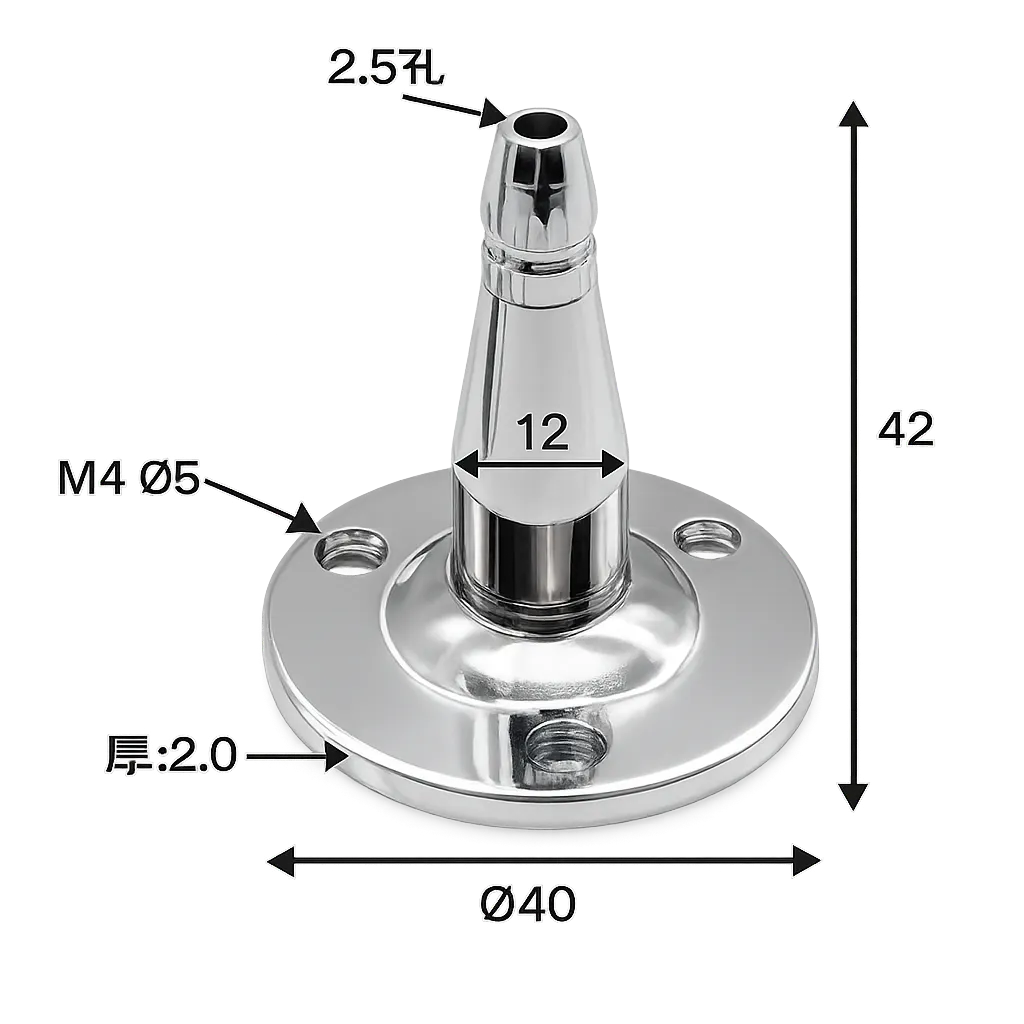 Support de fixation L42 pour Néon Flex 360° – Laiton + Acier inoxydable – Finition Chromée