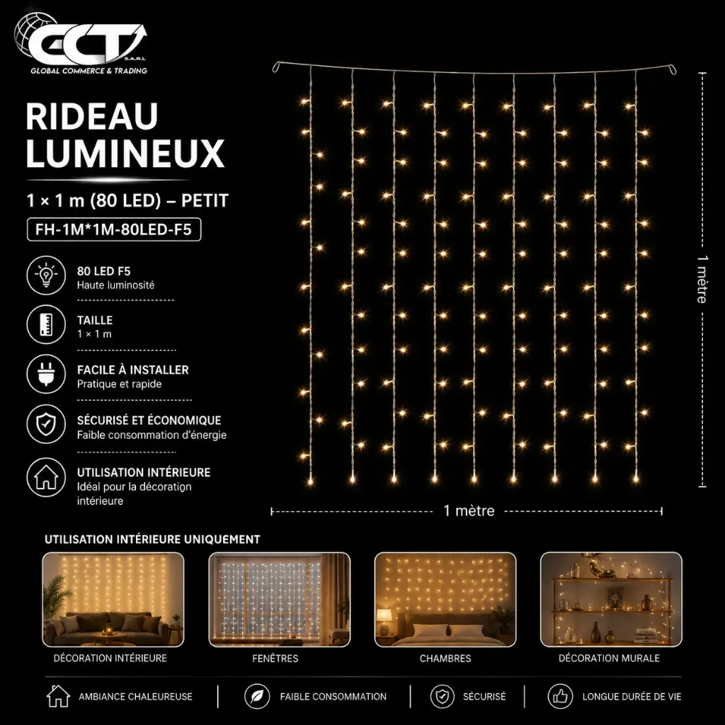 Rideau lumineux : 1 × 1 m (80 LED) – Petit – FH-1M*1M-80LED-F5
