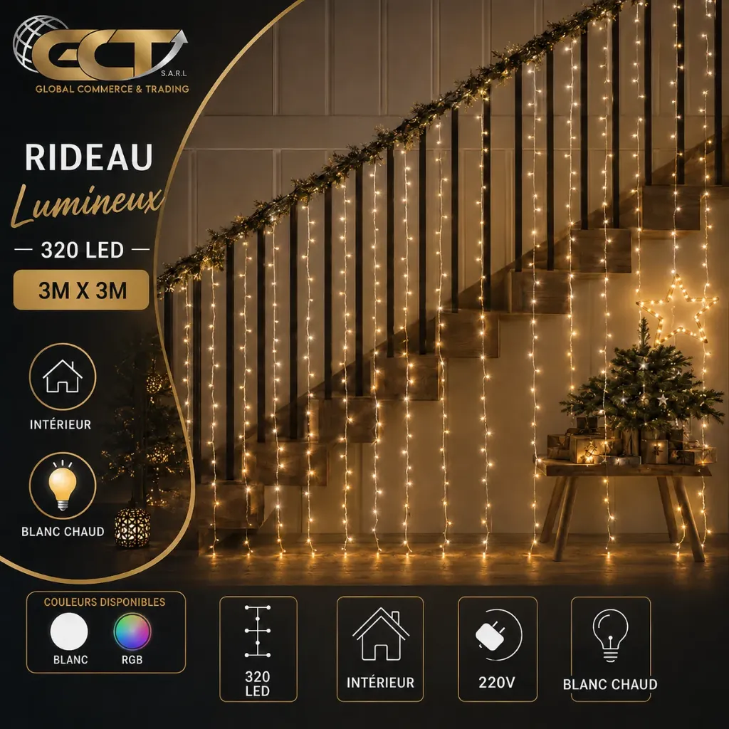 Rideau lumineux intérieur : 3×3 m – FH-CT-3×3M-320LED-F5