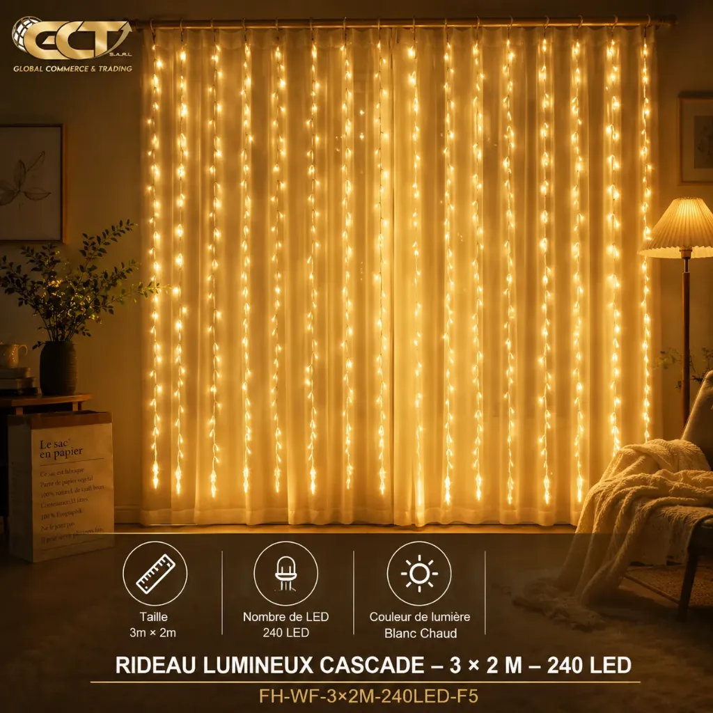 Rideau Lumineux Cascade – 3 × 2 m – 240 LED – FH-WF-3×2M-240LED-F5
