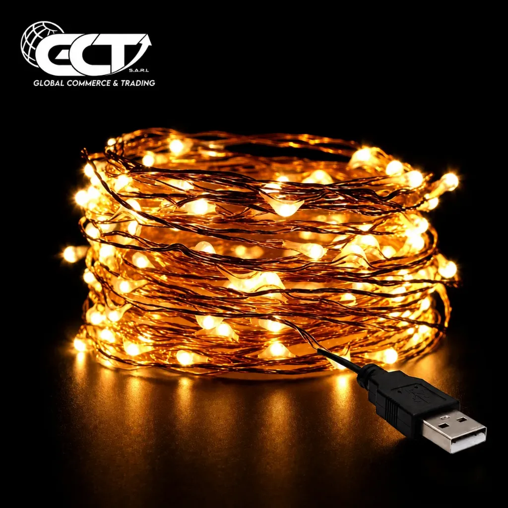 [FH-copper-10M100LED-0603] سلسلة ضوئية ليد يو اس بي بيضاء دافئة – سلك نحاسي 10 م – 100 ليد