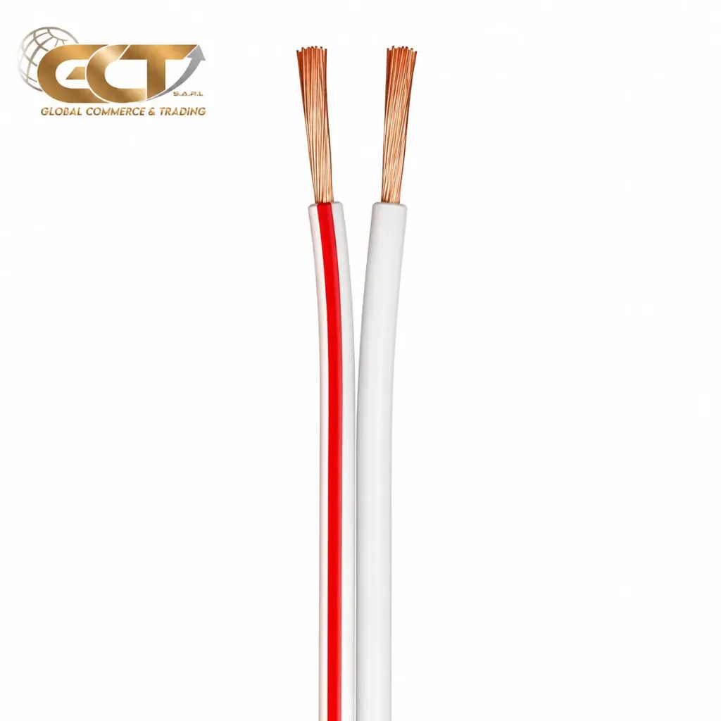 [CABLE-EL-2X0.5-CU-RW] Câble électrique – Cuivre pur – 2×0.5mm² – Polarité blanche/ligne rouge – Pour modules LED & enseignes