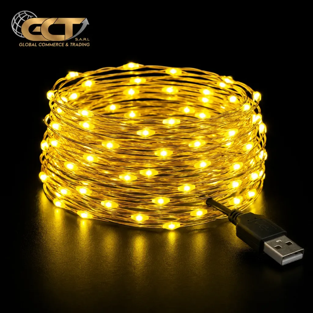Guirlande lumineuse USB à fil de cuivre : 10 m (Jaune) – FH-copper-10M100LED-0603