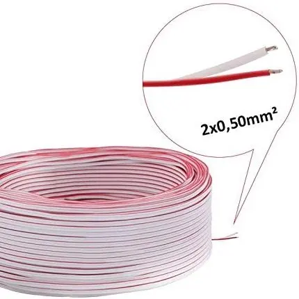 [2C-2*0.75-BC] Câble électrique – Cuivre pur – 2×0.75mm² – Polarité blanche/ligne rouge – Pour modules LED & enseignes