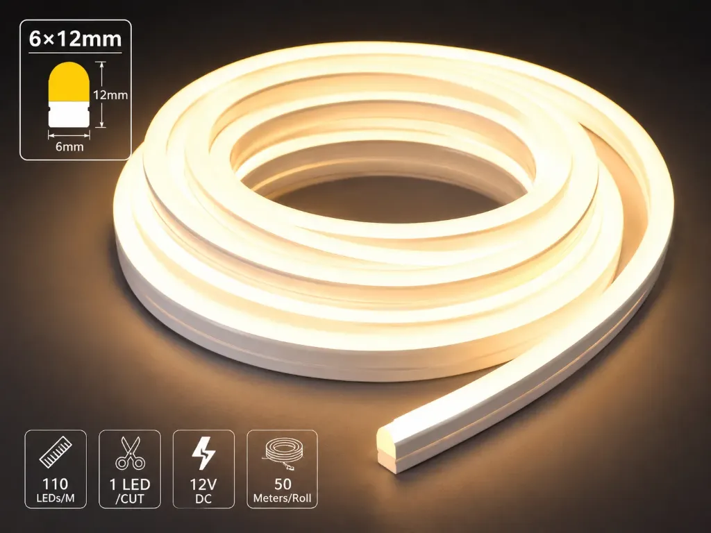 Ruban Neon Flex Silicone 6×12 mm 12V – 110 LEDs/m